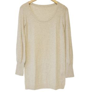 Women Tunic Sweater 100% Cashmere Soft Gray Long Sleeves Scoop Neck